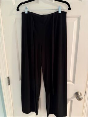 WHBM Black Wide Leg Slit Front Tie Waist Pants ML